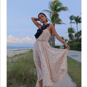 FREE PEOPLE Flowy Tiered Floral Peaches Midi Dress Spaghetti Strap US M